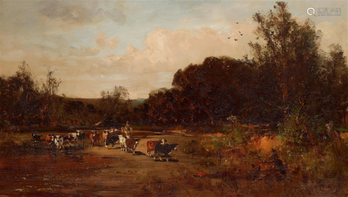 Thomas Hill (1829-1908) Herding cattle in California 21 x 36...