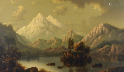 Eliza Barchus (1857-1959) Snowcapped mountains above a lake ...