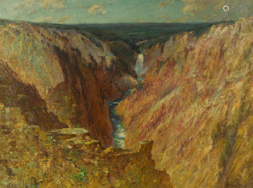 Walter A. Clark (1848-1917) Yellowstone Falls 30 x 40 in. fr...