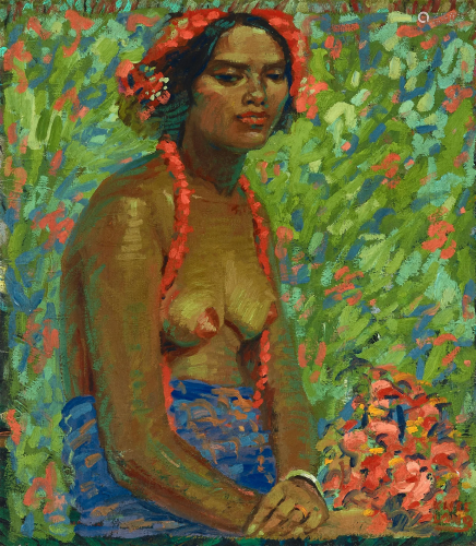 Roy Kneeland (1891-1982) Hawaiian girl adorned with Ilima Le...