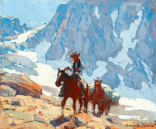 Edgar Payne (1883-1947) Rider and pack horse in the Sierras ...