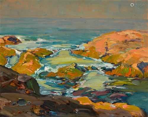 Franz Arthur Bischoff (1864-1929) Rocky Shore 13 x 16 1/2 in...