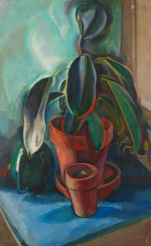 Edouard Vysekal (1890-1939) Rubber plant and pots 32 x 20 in...