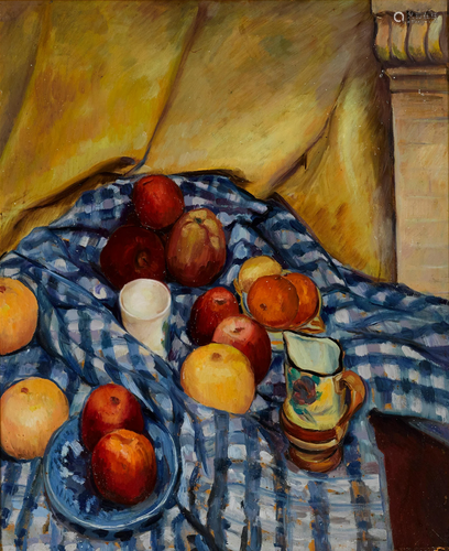 Rinaldo Cuneo (1877-1939) Still Life with Fruit on a Blue Gi...