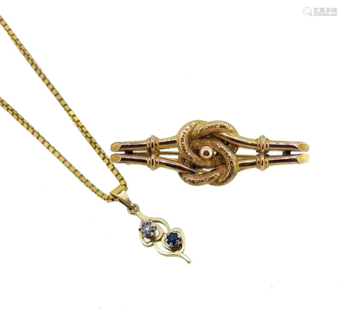 An 18ct sapphire and diamond pendant and chain, together wit...