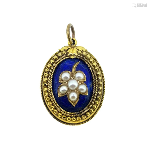 An enamel and pearl memorial pendant,