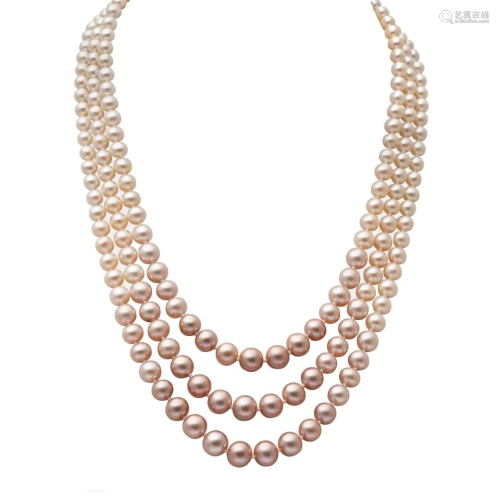 A three row cultured freshwater pearl necklace together with...