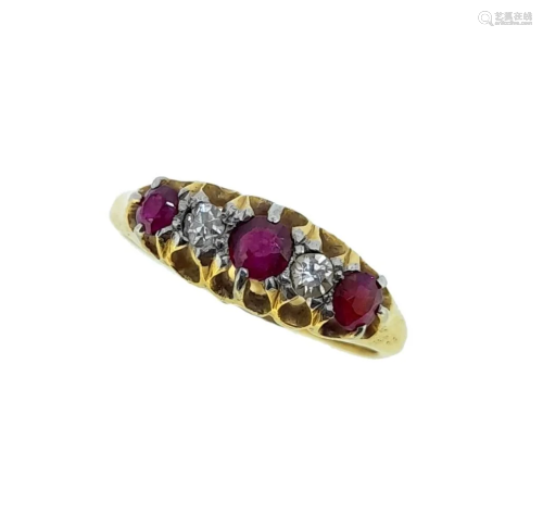 An 18ct gold ruby and diamond ring,