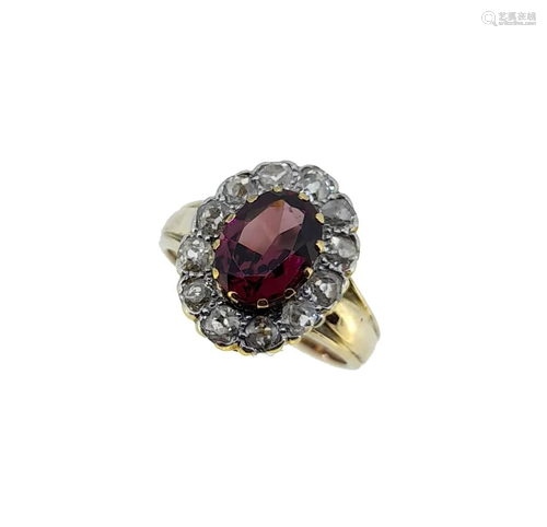 A Victorian garnet and diamond cluster ring,