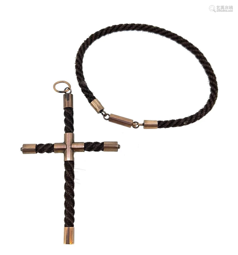 A Victorian mourning hair bracelet and cross,