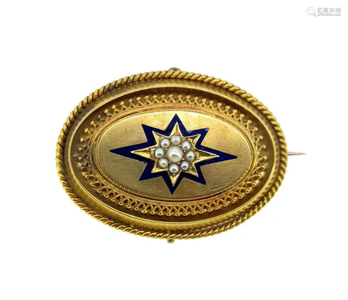 A Victorian pearl and enamel memorial brooch,