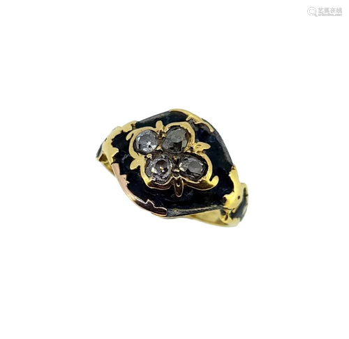 A Victorian diamond set mourning ring,