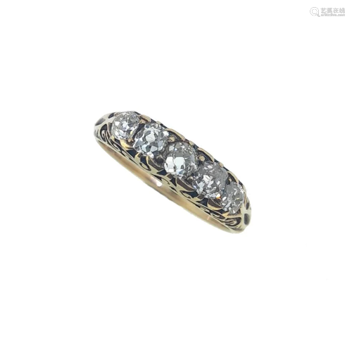 A diamond set carved half hoop style ring,