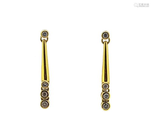 A pair of 18ct gold diamond ear pendants,