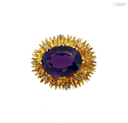 A late 20th century amethyst and diamond brooch,