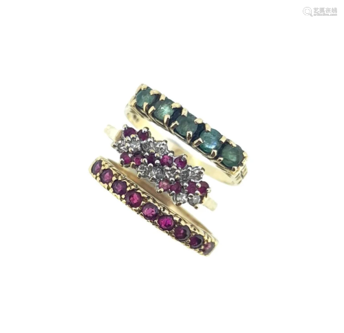 A trio of late 20th century gemset rings,