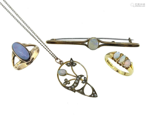 A quartet of opal set jewels,