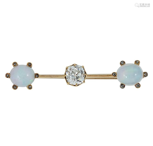 An opal and diamond bar brooch,