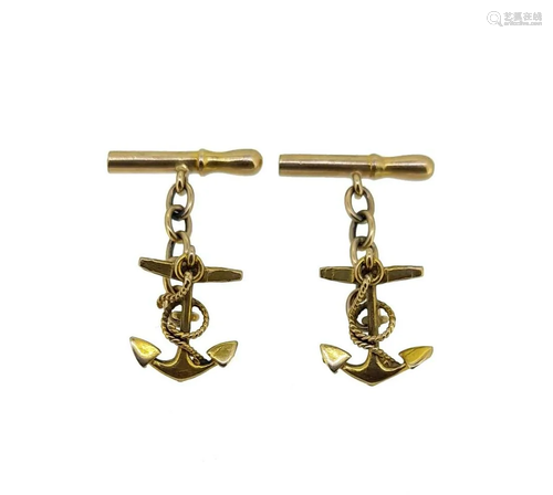 A pair of late 20th century 9ct gold anchor cufflinks,