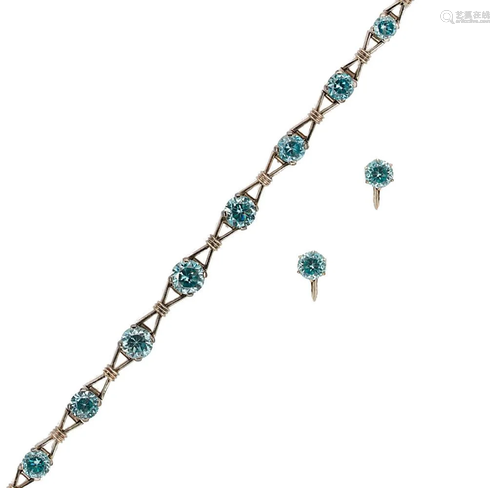 A zircon bracelet and a pair of ear studs,