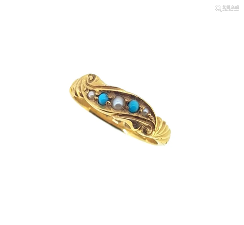 An early 20th century 18ct gold pearl and turquoise ring,