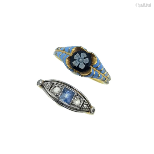 A forget-me-knot ring, together with a sapphire and diamond ...