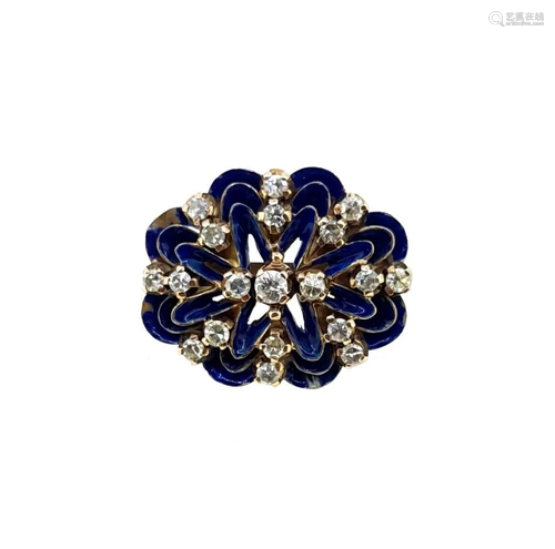 A diamond and enamel floral brooch,