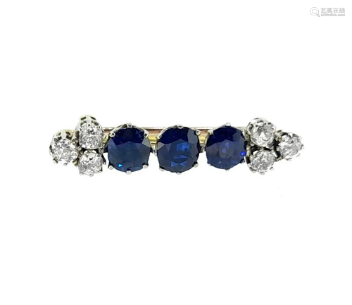 A sapphire and diamond bar brooch,