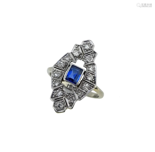 An Art Deco sapphire and diamond ring,