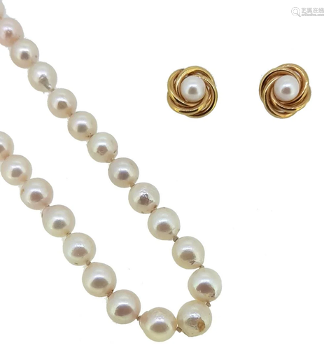 A single row of pearls, together with a pair of pearl ear st...