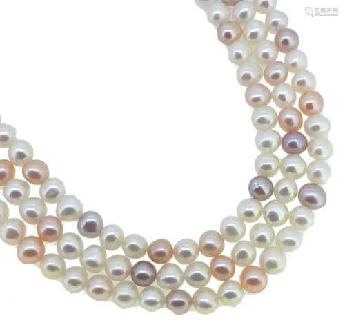 A three row cultured freshwater pearl necklace,