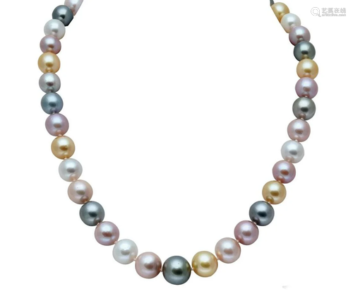 A multicolour Tahitian and akoya cultured pearl necklace,