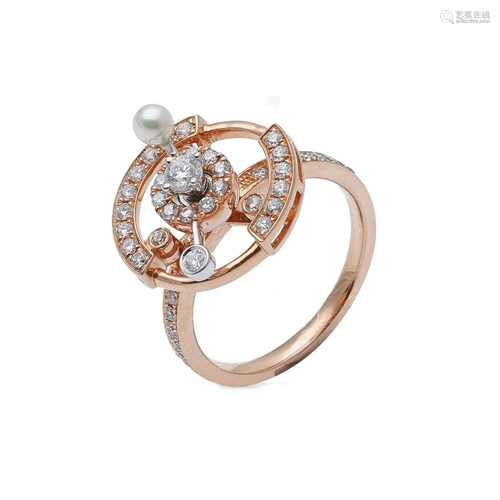 A diamond and pearl set 'petit tourbillon' ring,