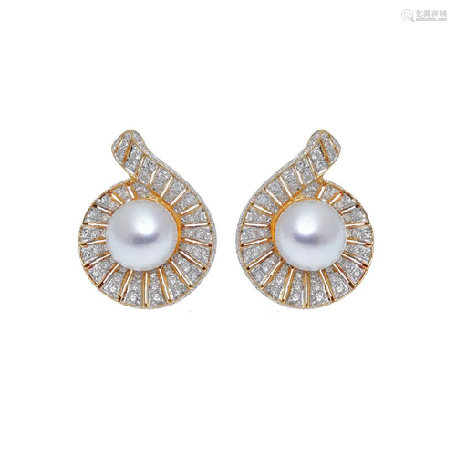 A pair of south sea cultured pearl and diamond ear studs,