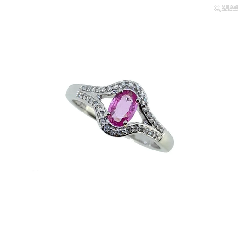 An 18ct gold pink sapphire and diamond ring,