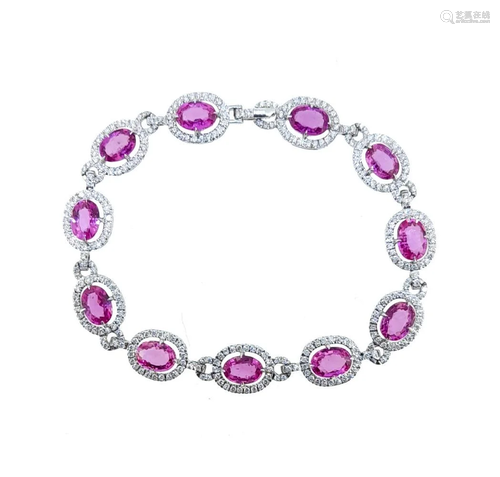 A pink sapphire and diamond bracelet,