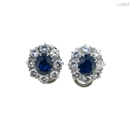 A pair of sapphire and diamond cluster ear clips,