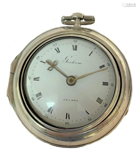 Graham, London - An 18th century triple cased pocket watch,