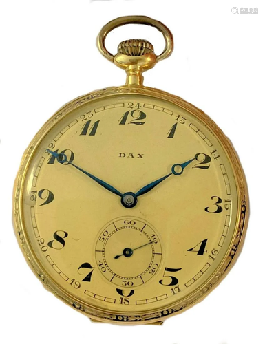 Dax - A Swiss 18ct gold open faced pocket watch,