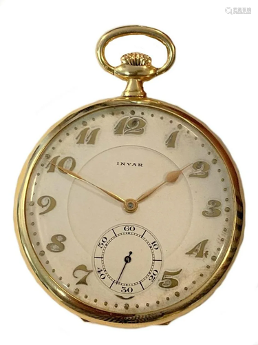 Invar - A Swiss 18ct open faced pocket watch,