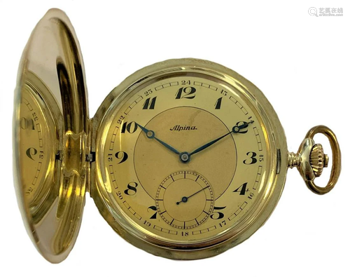 Alpina - A Swiss 14ct gold full hunter pocket watch,