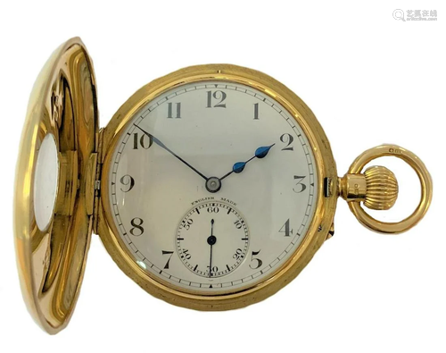 Unsigned - An 18ct gold half hunter pocket watch,