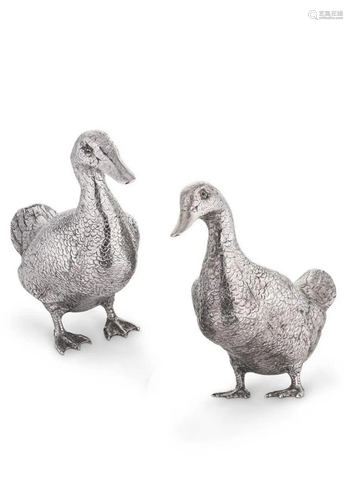 A brace of mid 20th century German metalwares silver ducks,