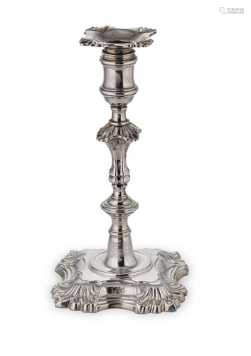 A George II cast silver candlestick, mark of John Cafe,