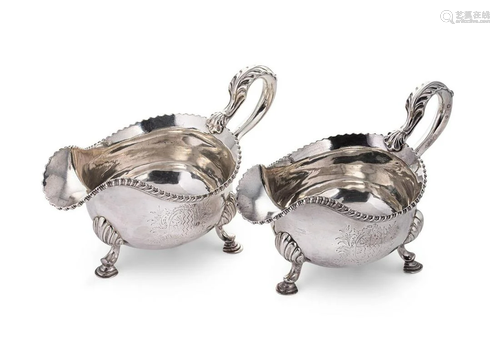 A pair of George II silver sauce boats,