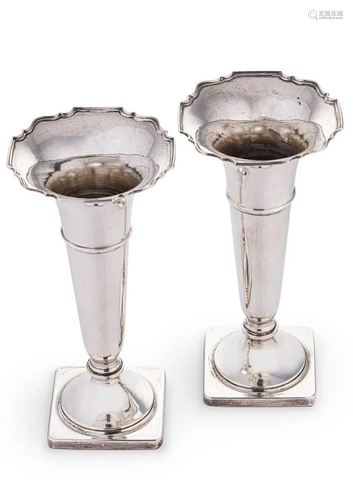 A pair of George V silver specimen vases,