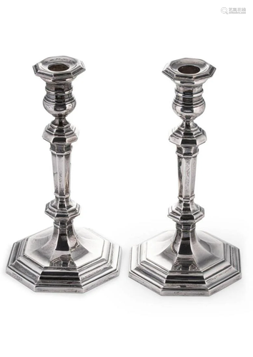 A pair of mid 20th century silver candlesticks,