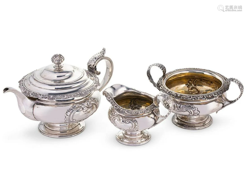 Y Edinburgh - A George IV silver three-piece tea set,