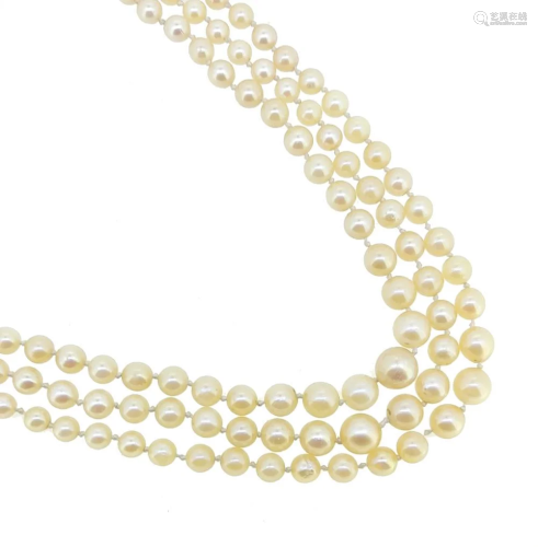 A three strand cultured pearl necklace,
