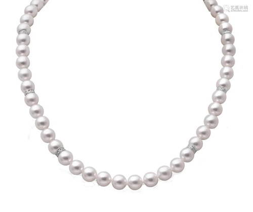 A cultured pearl and diamond necklace,